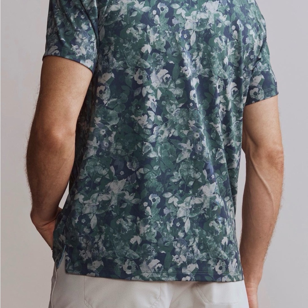 RHONE Navy and Green Patterned Polo Shirt - Picture 2 of 10